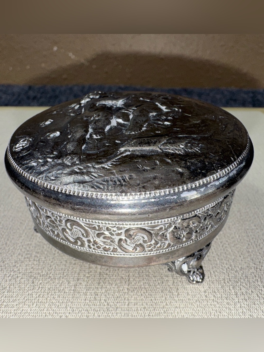 Apollo Silverchair 19Th Century Foot Vanity Box-Cherubs- Quadruple Plated